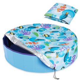 Ladadee Foldable Round Dog Swimming Pool Cover, for 63“ Collapsible Outdoor Tub, PVC Coating Waterproof and UV Protection, Leakproof Washable Kiddie Pet Small Paddling Bath Accessories (32 * 8 in)