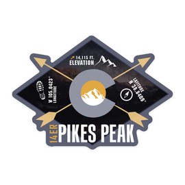 Die Cut Sticker Pikes Peak, Colorado, Infographic, The Fourteeners, Contour Vinyl Sticker 1 to 3 inches (Waterproof Decal for Cars, Water Bottles, Laptops, Coolers), Small