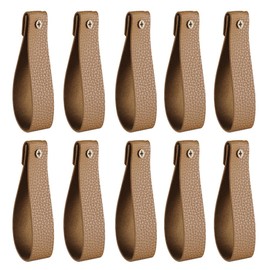 MiOYOOW PU Leather Wall Hooks, Pack of 10 Wall Hanging Strap, Leather Curtain Rod Holder, Towel Straps with Screws, Loop Tape, Wooden Curtain Rod for Living Room, Dining Room, Bedroom, Kitchen