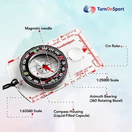 TurnOnSport Brújula de orientación – Brújula exploradora avanzada para senderismo, campamento y mochilero – Los mejores regalos de supervivencia para 