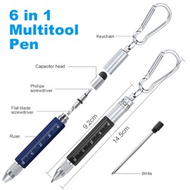 Vicloon Multifunctional Pen, 2 Pieces 6-in-1 Tool Pen, Gift for Men, Father's Day Gift, Men's Gifts for Dad, Grandpa, Practical and Creative Gifts (B, Black/Blue)