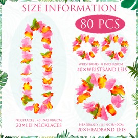 Glitinsel 80 Pcs Hawaiian Leis for Graduation Party Hawaiian Luau Leis Necklaces Bracelets Headbands Tiki Tropical Summer Pool Party Favors Supplies Decorations (Orange and Pink)