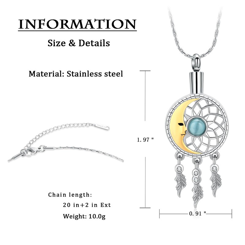 Dream Catcher Cremation Jewelry for Ashes for Women Men Moon