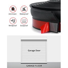 QWORK 20 Ft Rubber Universal Garage Door Bottom Seal - Weatherproofing Insulation Strip with Self-Adhesive Design and Easy Installation Kit - Durable Garage Door Weather Stripping