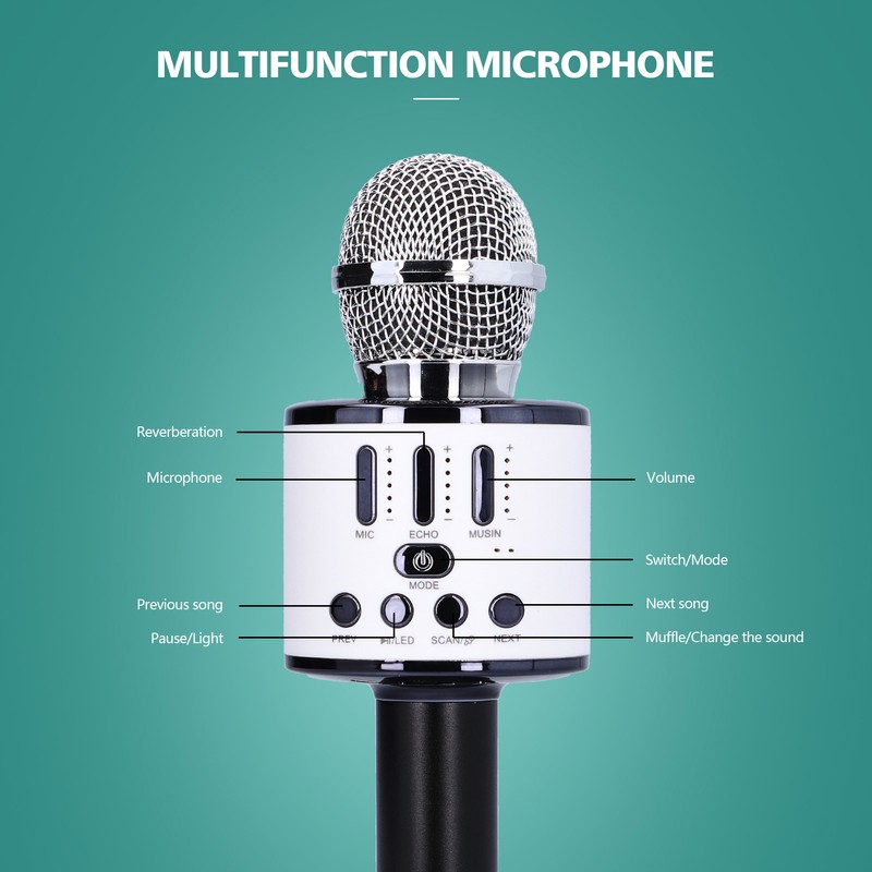 Q88 Microphone Wireless Bluetooth Karaoke LED Portable Handheld Black for