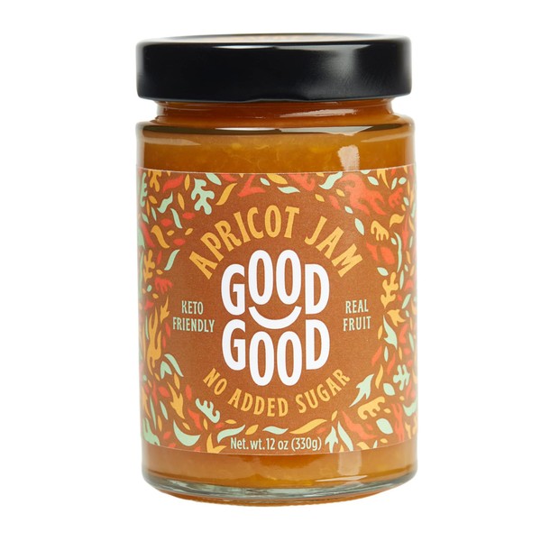 Sweet Apricot Jam by Good Good - 12 oz / 330 g - No Added Sugar Apricot Jam - Vegan - Gluten Free - Diabetic, Good Good Jam with Stevia