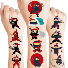 96 PCS Ninja Martial Arts Warriors Pre-Cut Temporary Tattoos for Kids | Super Cute Ninja Themed Birthday Party Favors, Supplies, Decorations, Fake Tattoo Stickers, School Rewards & Gifts Boys & Girls
