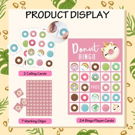 24 Players Donut Party Bingo Game Cards, Sweet Party Bingo Game for Large Group, Doughnut Party Bingo Game Activity for Family Friend Adult Holiday -07
