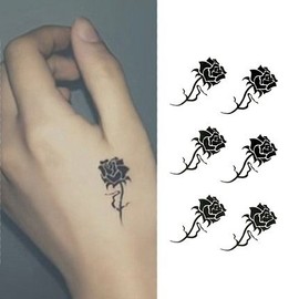 Oottati Small Cute Temporary Tattoo Hand Black Roses (Set of 2)