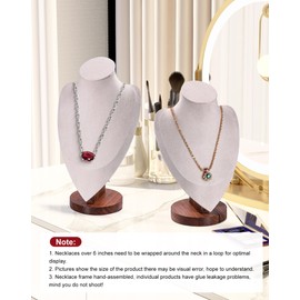 TINGSING Velvet Necklace Display Bust Stand, Walnut Jewelry Mannequin Display Stands, Necklace Mannequin Chain Holder Organizer, Jewelry Showcase Rack for Selling Trade Shows,Beige,Large