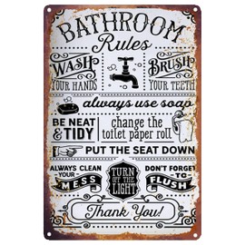 Retro Tin Sign Decor Funny Bathroom Rules Metal Tin Sign Bathroom Man Cave Humor Restroom Signs and Decor Vintage Bathroom Decor Bathroom Rules Wall Decor Retro Decor 8x12 Inch
