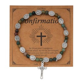 Eigso Men's Rosary Bracelet Saint Benedict Medal Bracelets for Man Christening Prayer Cross Crucifix Bracelet, Zinc