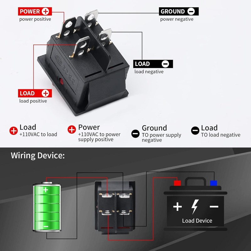 AUTOZOCO Rocker Switch Toggle Switch ON-OFF DPST 4 Way Waterproof