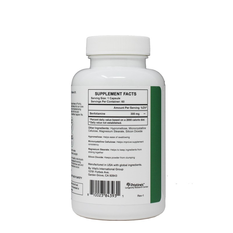 PRISTINE'S Benfotiamine 300mg High Bioavailability Nerve Support Supplement - 60