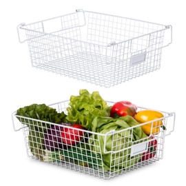 Granrosi Extra Large Stackable Wire Baskets for Organizing — Set of 2 White Wire Storage Baskets with Handles; Snacks & Chips Organizer for Pantry; XL Metal Storage Bins for Pantry