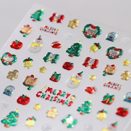 Christmas Nail Art Stickers 5D Embossed Cute Snowman Nail Stickers Self-Adhesive Christmas Eve Fruit Xmas Tree Stocking Nail Decals for Women Girls Winter Holiday Manicure DIY Nail Supplies