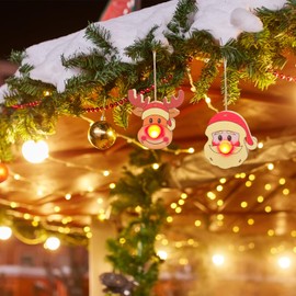 2 Pcs Christmas Wooden Lantern Glowing Santa Claus Reindeer Pendants/Glowing Houses Led Night Light for Christmas Tree Hanging Ornaments Christmas Party Supplies (Style A)