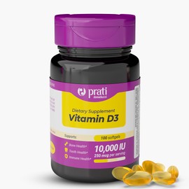 Prati Donaduzzi Prati Donaduzzi Vitamin D3 C 10,000 IU C 100 Softgel Capsules C Immune System Support, Bone & Muscle Health C High Potency, Non-GMO, Gluten-Free C Easy to Swallow C Ideal for Adults & Seniors