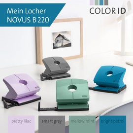NOVUS B220 Colour ID 2.0 Hole Punch (20 Sheets Hole Capacity, Firmly Locking Stop Rail, Functional Parts Made of Metal) Bright Petrol