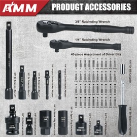 AMM 123Pcs Impact Socket Set，1/4”3/8”Drive Deep&Shallow Socket Wrench Set，6 Point Metric&Standard Full 5/32"-3/4"，4-22mm with Spark Plug Sockets，72T Ratchet Handle，Screwdrivers，for Automotive&Home