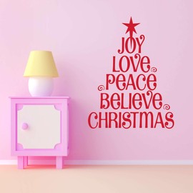 Family Believe Christmas Uplifting Cartoon Wall Decal Decoration Christmas Holidays Décor Christmas Tree Silhouette Holidays Holiday Gift Lasts Years and Easily Removable - Size: 28 in(W) x 40 in(H)