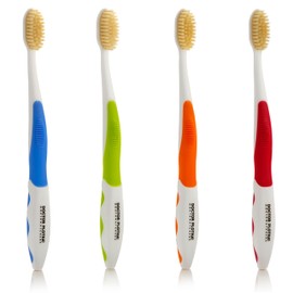 MOUTHWATCHERS Dr Plotkas Soft Bristle Flossing Toothbrush Manual Soft Toothbrush for Adults, Ultra Clean, Good for Sensitive Teeth and Gums, Variety 4 Pack, Colors May Vary