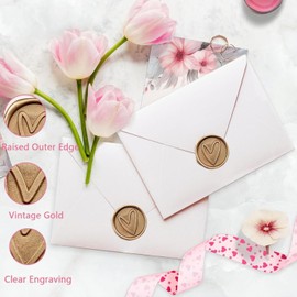 Oviovky 60Pcs Gold Heart Wax Seal Stickers, Metallic Light Stickers for Wedding Party Birthday Invitation Christmas Wrapping Greeting Cards