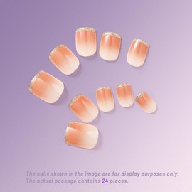 ClawArts Medium Square Gradient Pink Nails with Silver Edges, Press-On Design, Jelly Glue Sticker Included, No Liquid Glue or UV Light Required, Suitable for Office and Casual Wear, One Size Fits Most