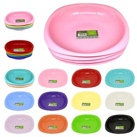 ECO 4 Pc Unbreakable Deep 19 x 19 cm Pink Round Plastic Plates | Large High Edge Kids Plates | Stackable Plastic Plate Reusable for Birthdays, Picnic, BBQ & Parties (Pink, Large)