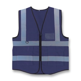 Vasego - Hi Visibility Executive Reflective Safety Vest for Men & Women with Multi pockets with zipper -Class 2 Utility High Viz vest for adults with reflective strips (Navy, 3XL)
