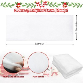 Pextian Christmas Fake Snow Blanket Roll, 7.9 × 2.6 ft White Artificial Snow Blanket, Fluffy Fabric Christmas Snow Blanket Decoration for Xmas Tree Village Winter Mantle Snow