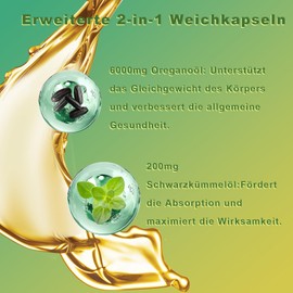 VitalVibe Oregano Oil Capsules Organic - with Black Cumin Oil - 6000 mg Oregano Oil Supports Immune System Health & Digestion, High Percentage of Carvacrol and Thymoquinone, Non-GMO (300 Capsules)