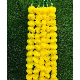 Artificial Flower Marigold Flower Garland 5 String Party Genda phool mala 5 Feet Long Each String for Home Decoration Diwali Yellow