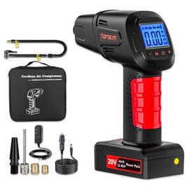 Tonsim 20V Cordless Tire Inflator, Portable Air Compressor with Rechargeable Battery, 12V DC Adapter, Digital Pressure Gauge & LED Light - High -Powered Tire Pump for Cars, Motorcycles & More