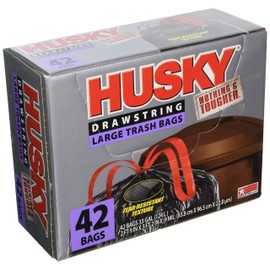 POLY AMERICA HK33DS042B Drawstring Black Garbage Bag , 42 Count 33 Gallon