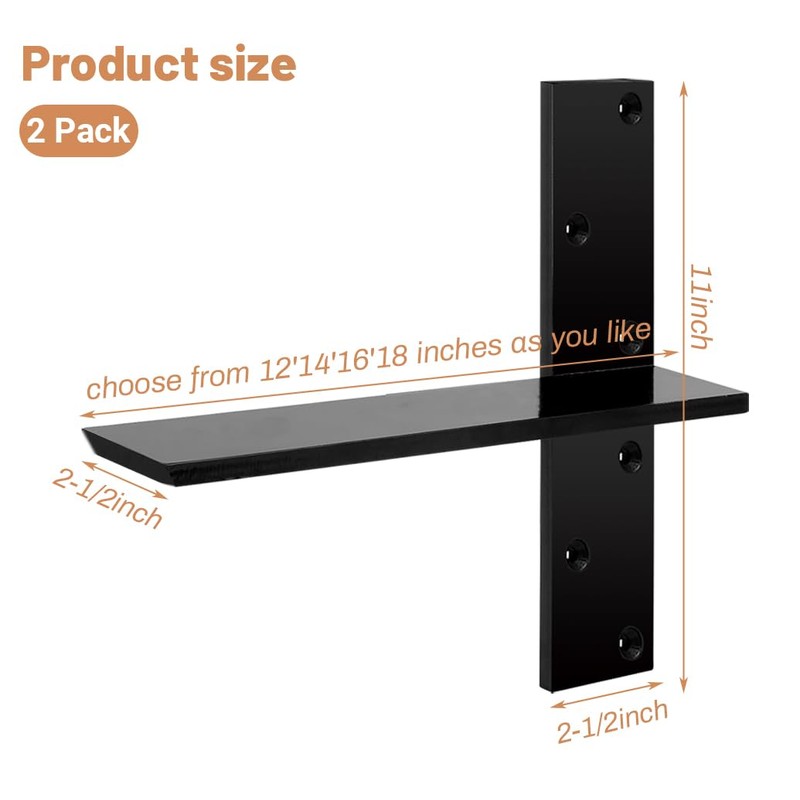 2-Pack Floating Shower Bench Brackets - 16" L x 2.5"