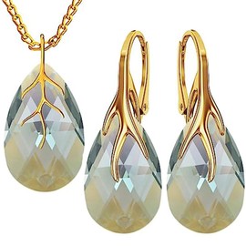 MŚ 1997 MENNICA ŚWIDNICKA Earrings 925 Silver with Necklace Women's Set – Gold-Plated 24 K – High-Quality Zircons – Jewellery Chain Women's Earrings Set with Necklace Ideal Gift Idea, Sterling Silver,