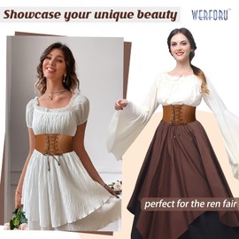 WERFORU Women's Wide Belt Vintage Elastic Waist Belt Faux Leather Corset Belt Lacing Cinch Waist Belt, C-brown
