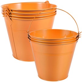 OBTANIM 7 Pack Orange Metal Buckets with Handle Galvanized Ice Pails for Plants, Succulents, Party Favors Organizing, Rustic Home Decor or Classrooms Pencil Storage (9.1 x 6.7 inch)