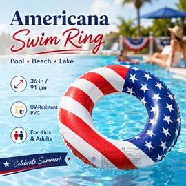 Patriotic Inflatable Swim Ring for Pool & Beach – 36-Inch PVC Float for Summer Parties & Water Fun