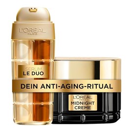 L'Or√©al Paris Anti-Aging Pflege Routine, Geschenkset f√ºr Frauen, Midnight Creme Gesichtspflege gegen Falten, alle Hauttypen, 50 ml & Serum Le Duo, Kollagen-Booster-Formel mit Vitamin B3 und CG, 30 ml