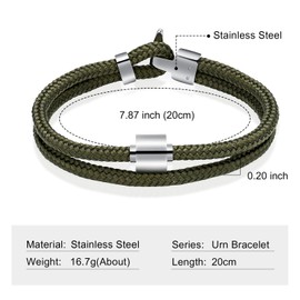 QGJNSGC Braided Leather Ashes Urn Bracelet for Men Cremation Jewelry Urn Bracelet Bangle for Ashes of Loved Ones Keepsake Memorial Jewellery Gifts Ashes Brecelet (Braided-Green)