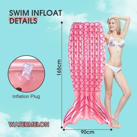 Giant Inflatable Pool Floats, Mermaid Outdoor Inflatable Lounge Chair Floating Bed, Pool Tube Pool Float Ride-on Raft Floatie Mermaid Tail Pool Floats Swim Ring for Pool Parties Water Beach (Pink)