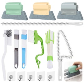 Annickee 15 Piece Fly Screen Cleaning Brush Set, All-Round Window Grooves Cleaning Tool with 5 Hooks, Window Frame Brush, Blinds Cleaning Brush for Roller Shutters, Air Conditioning, Bathroom/Shower