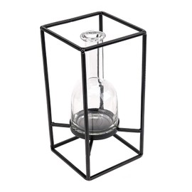 Excello Global Products Decorative Glass Vase with Metal Wire Stand: Clear Vase Decoration for Modern Home Decor (7.9" x 4.7")