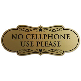 Designer No Cell Phone Use Please Sign - Easy Installation | Durable Wall or Door Sign (Brushed Gold) - Small