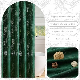 Lameirose Dark Green Shower Curtain Lace Tropical Plant Textured Shower Curtain Sheer Farmhouse Fabric Shower Curtains for Bathroom 72 x 72