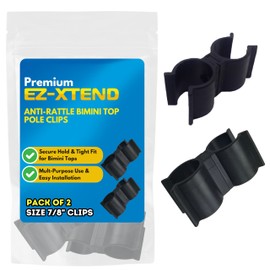 EZ-Xtend Anti-Rattle Bimini Top Pole Clips Boat Accessories - Essential Bimini Top Hardware for Boats, Bimini Brace for Boat Cover Support Poles and Bimini Top Parts (Package of 2, Black, 7/8")