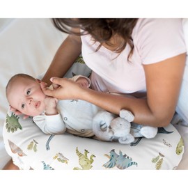 Sweet Jojo Designs Watercolor Dinosaur Dino Boy Nursing Pillow Cover Baby Breastfeeding Slipcover Infant Newborn Nursery Bottle Breast Feeding Pillowcase (Pillow NOT Included) Green Blue Modern Animal