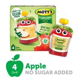 Mott's No Sugar Added Applesauce, 3.2 oz Clear Pouches, 4Count